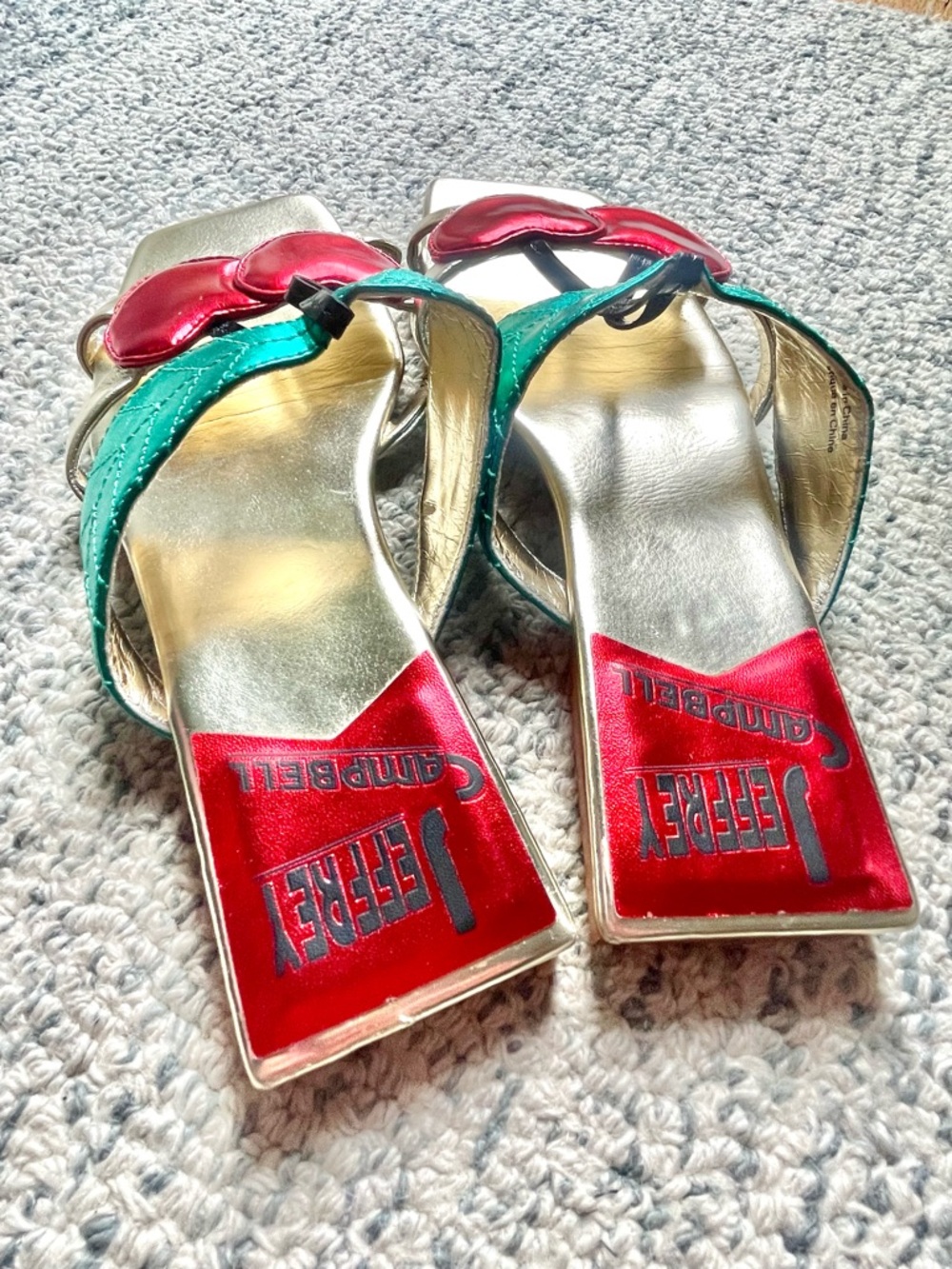 🍒 Extremely rare! 🍒 Y2K Jeffrey Campbell Cherry Slides Vintage Gold Metallic - Picture 7 of 10